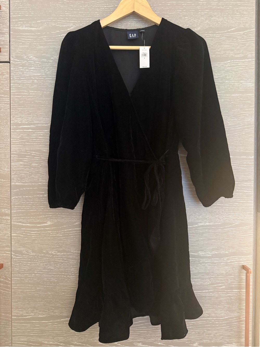 GAP Black Velvet Wrap Midi Dress